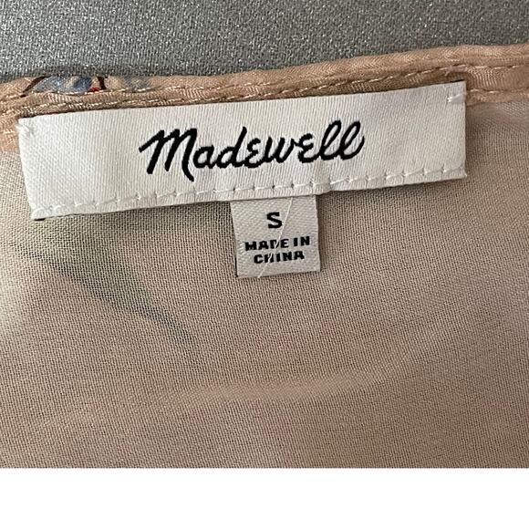 Madewell Women's Blush Pink Floral V-Neck Silk Blouse S Puff Sleeves-Cottagecore - Picture 6 of 13